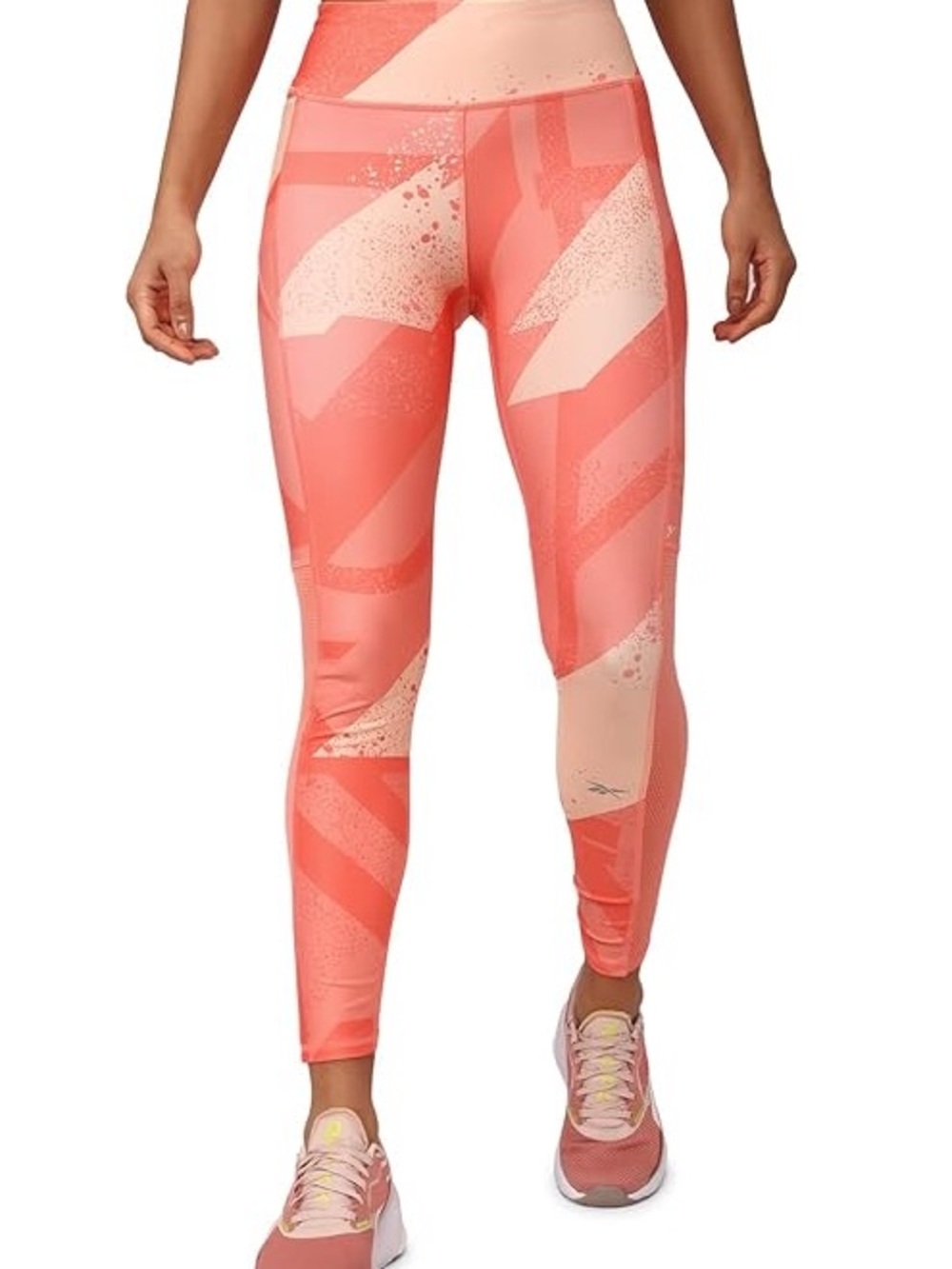Reebok Coral & Blush Geometric High-Waist Leggings